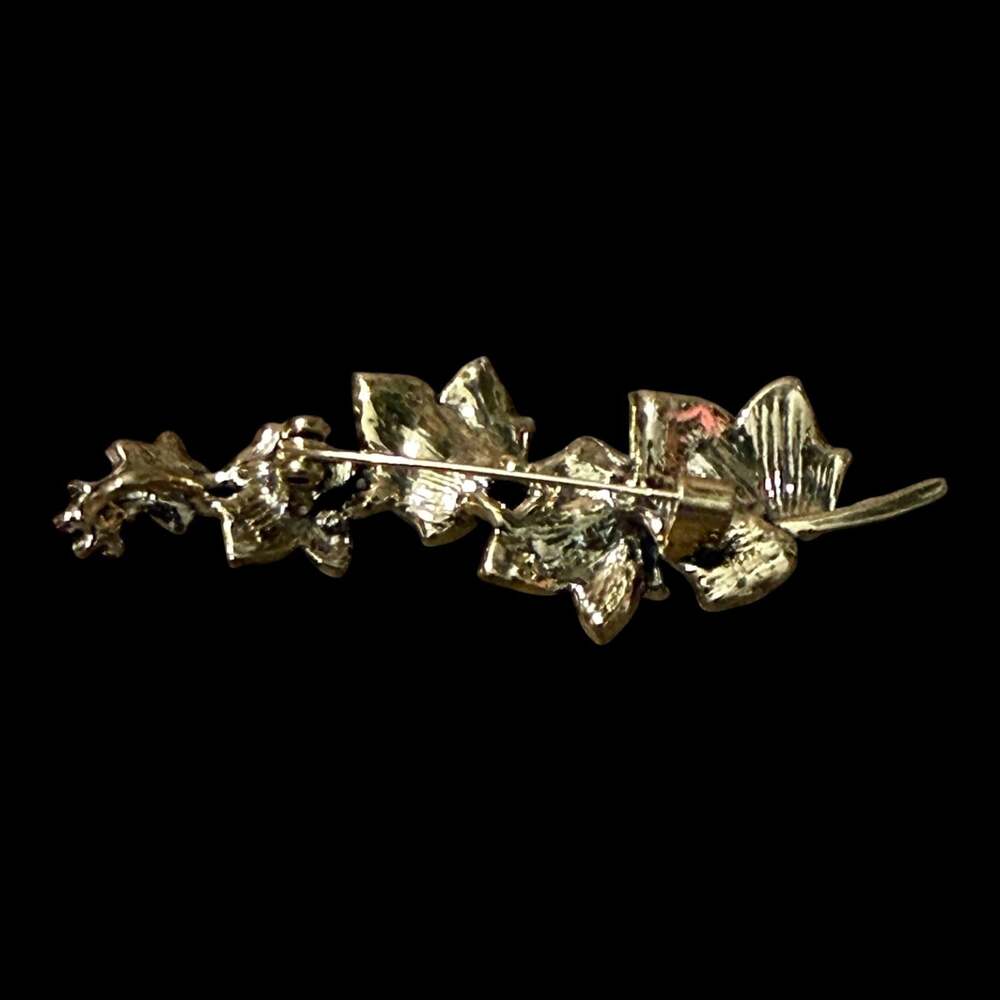 Leaf on Branch Multi-Colored Rhinestone Gold Tone Pendant Brooch - Picture 3 of 4